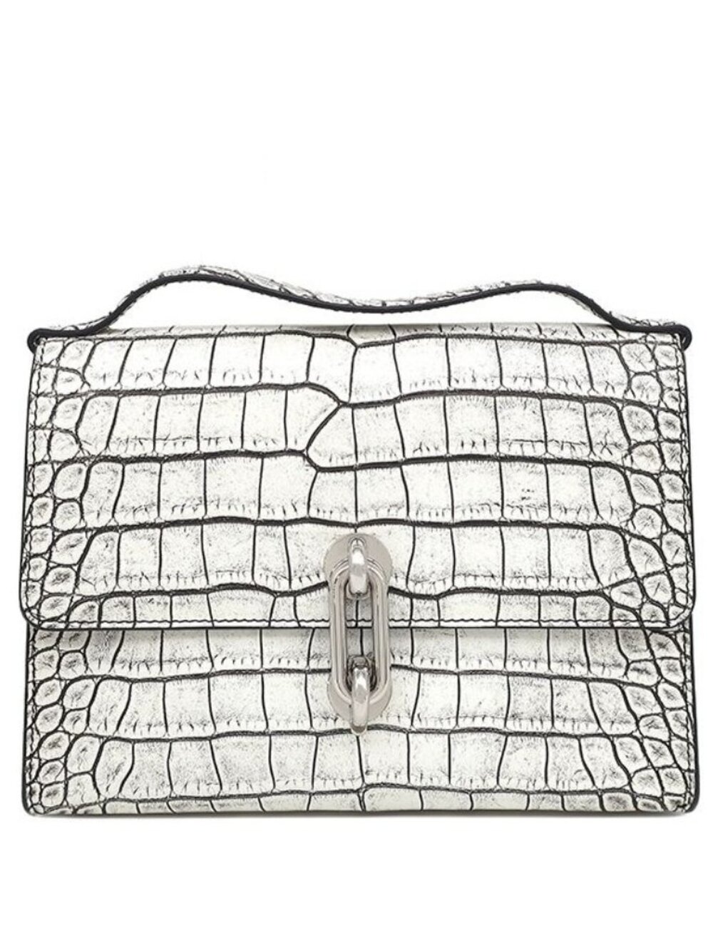 Balenciaga Shoulder Bag Mini Trapeze Maillon Leather White Black Silver Croco